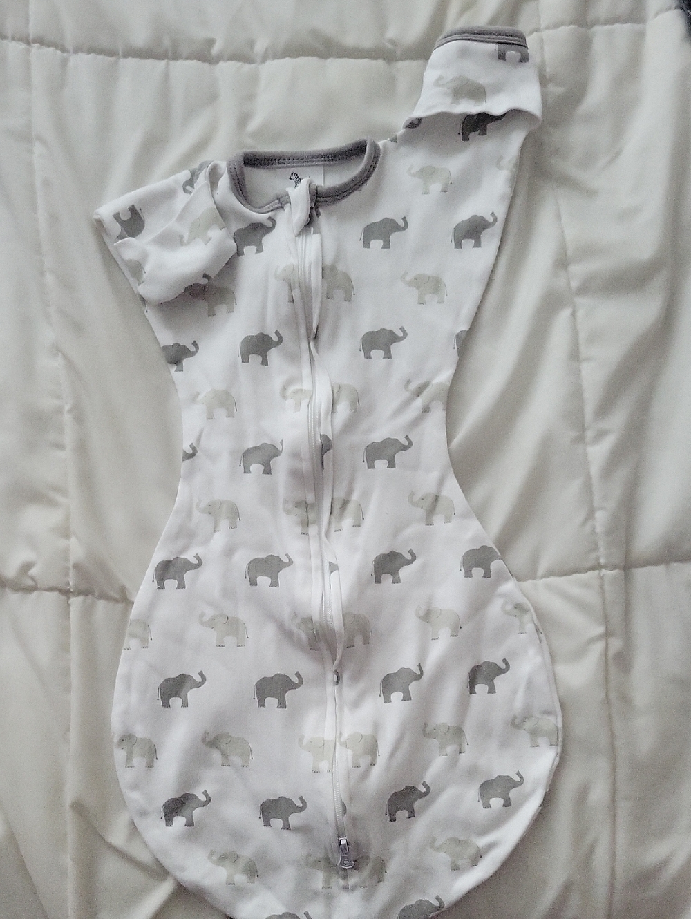 Gray Elephant Print Kids Zip-Front Swaddle
